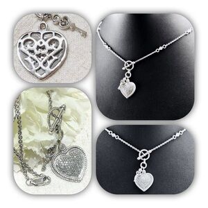 Vintage Judith Jack Victorian Style White Diamond Heart & Key .925 Necklace